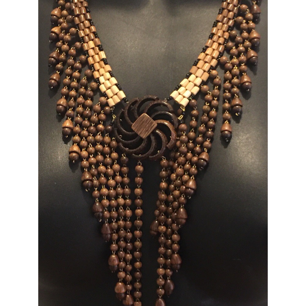 New Anthropologie Wood Runway sterling Statement Necklace